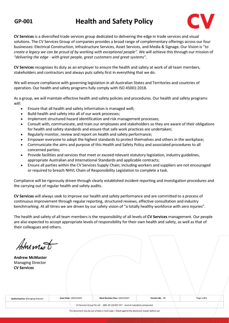 Gp 001 Health And Safety Policy