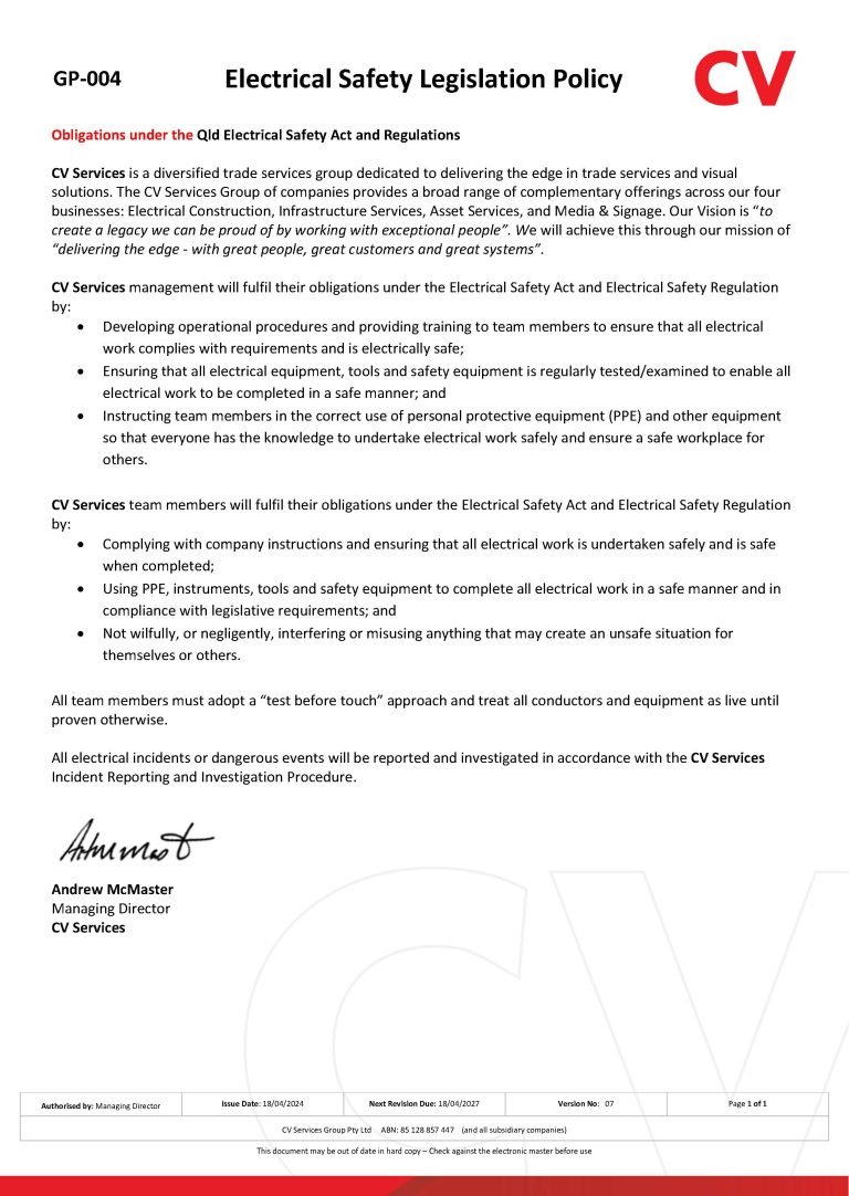 Gp 004 Electrical Safety Legislation Policy